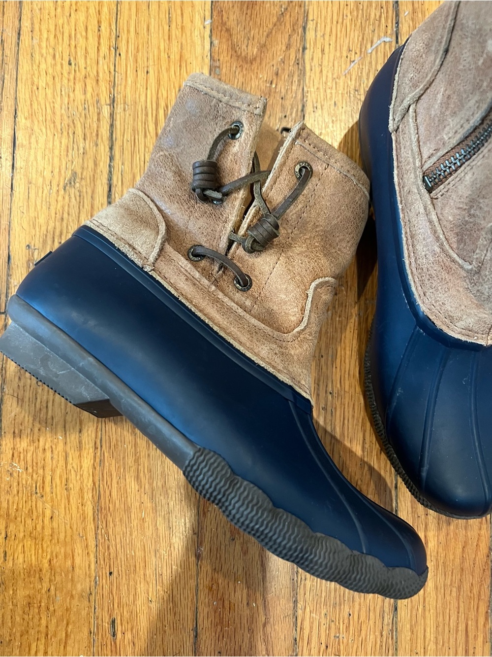 Sperry Tan Suede and Navy Waterproof Duck Boots